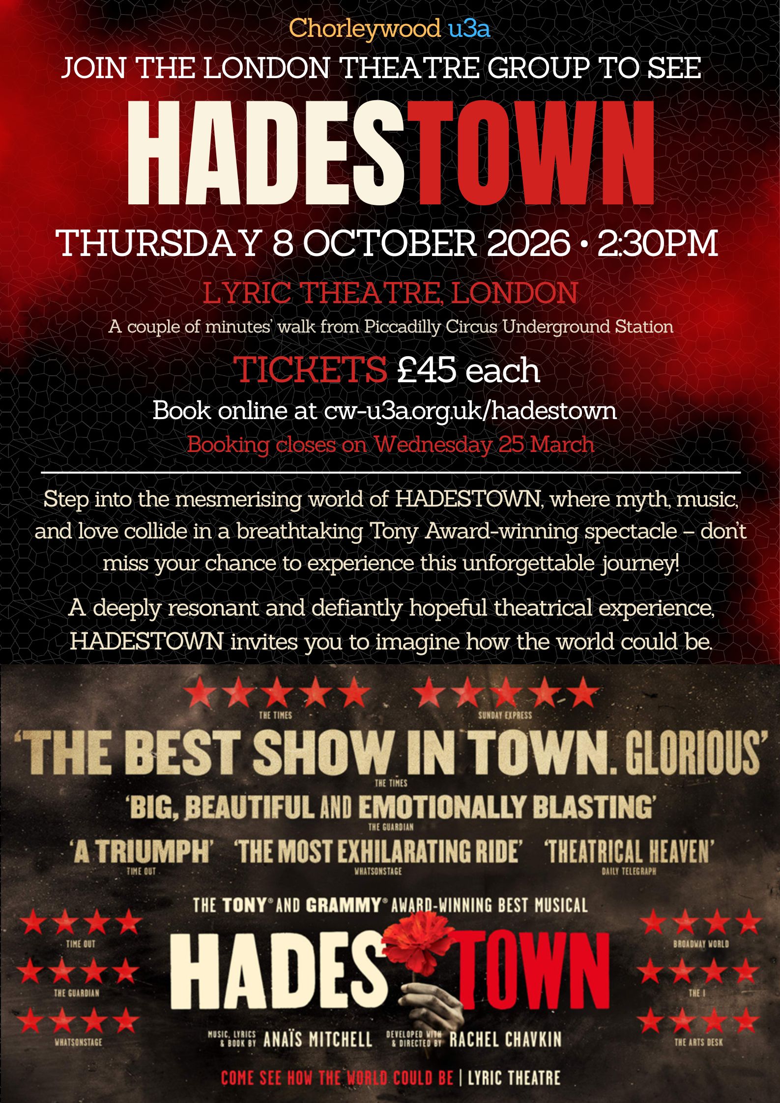 Chorleywood u3a Hadestown poster